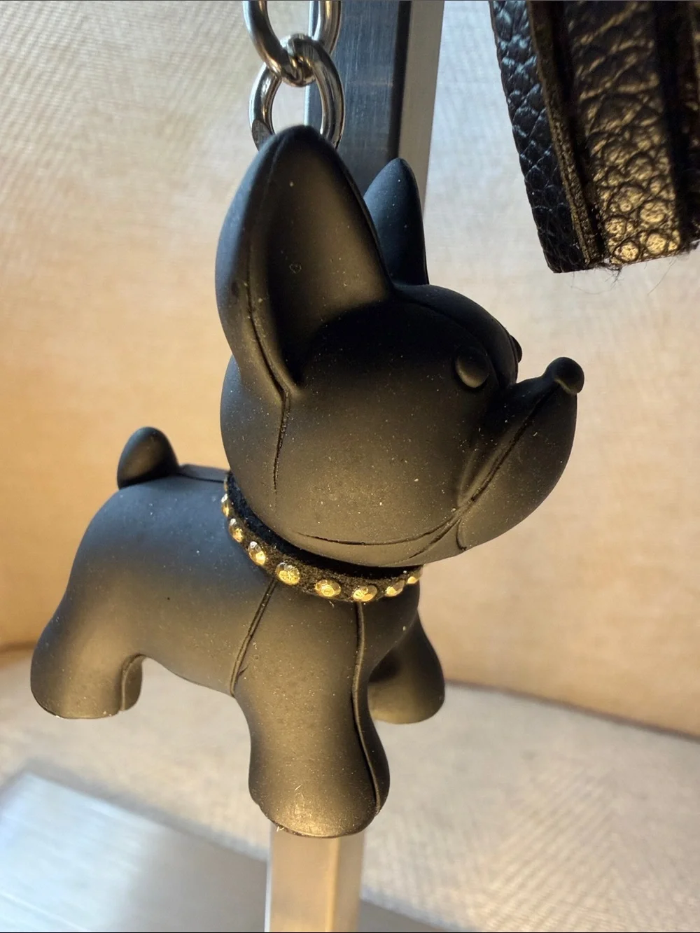 Black Leather Tassel Keychain with Dog Charm